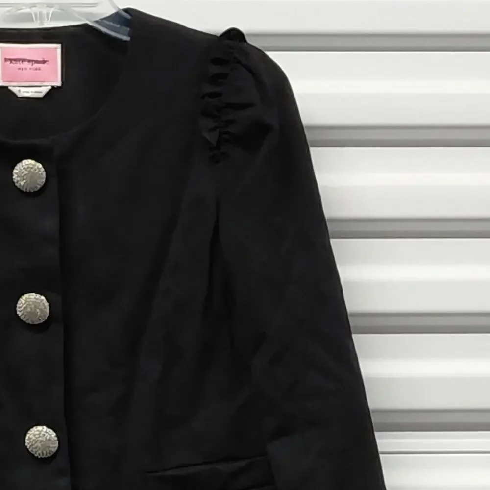 Kate Spade Womens Blazer Size 6 Black Quiet Luxury Chic Crystal Button Jacket - Picture 8 of 11